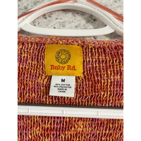 Ruby Rd. Rd women's medium knit cardigan sweater orange loose weave fringe - Picture 6 of 14